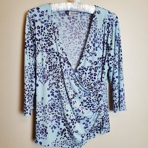 JENNIFER LOPEZ BLUE LEOPARD WRAP FRONT TOP XL